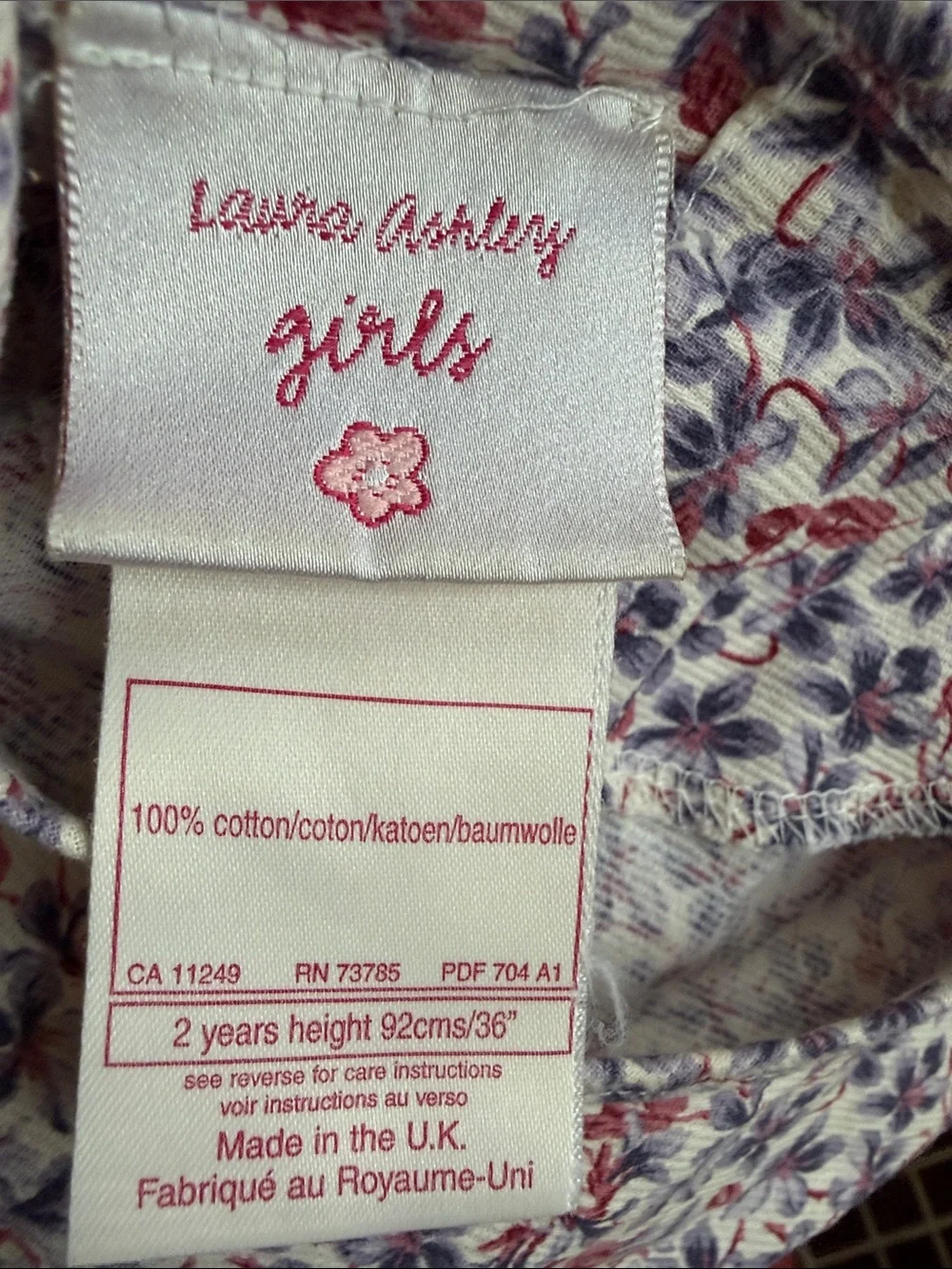 Vintage 80’s Laura Ashley Cotton dress Girls size 2 Purple Peach Blossom Floral
